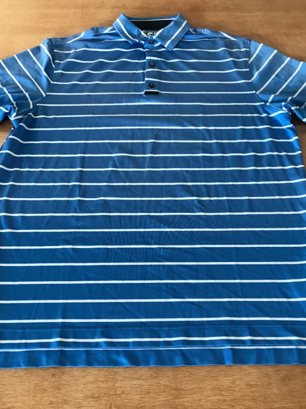 Footjoy Athletic Fit Polo Shirt Men XL Blue Striped Logo Short Sleeve Athleisure